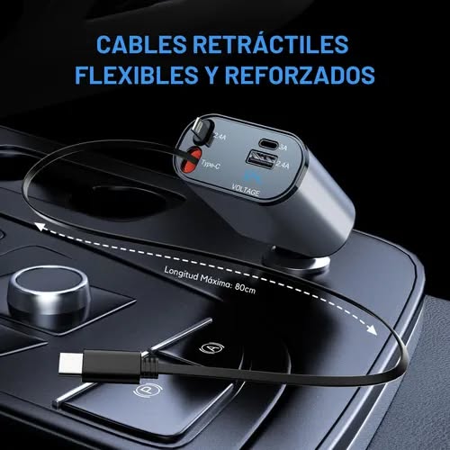 CARGADOR SUPER FAST RETRÁCTIL PARA AUTO