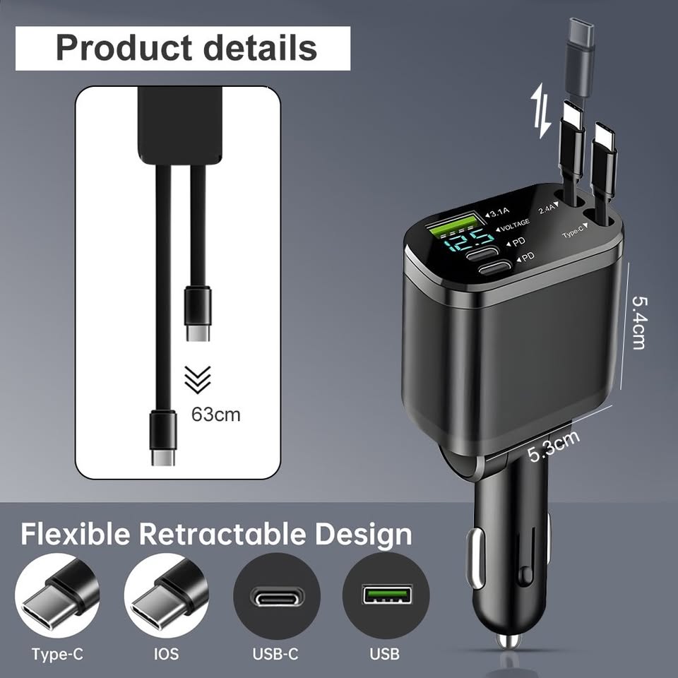 CARGADOR SUPER FAST RETRÁCTIL PARA AUTO