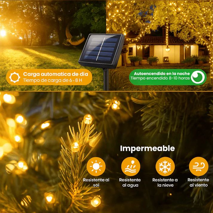 Luces de Navidad con Panel Solar Ahorro de energía 10mts