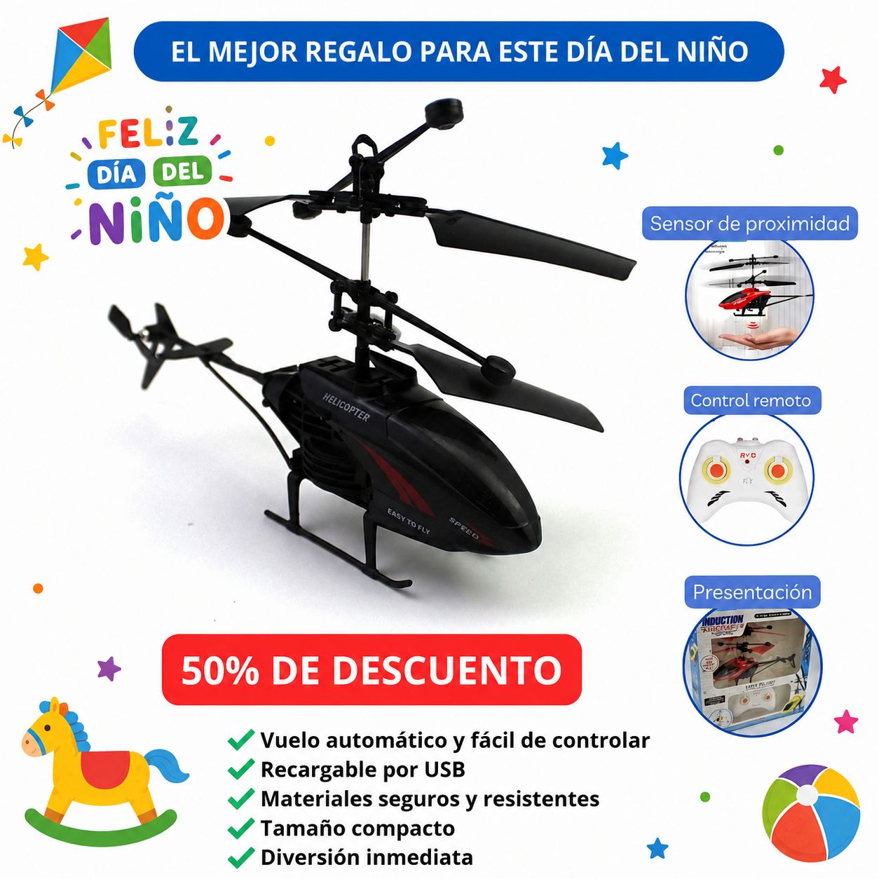 Helicóptero con Sensor y Control Remoto | Regalo perfecto para este dia del Niño.